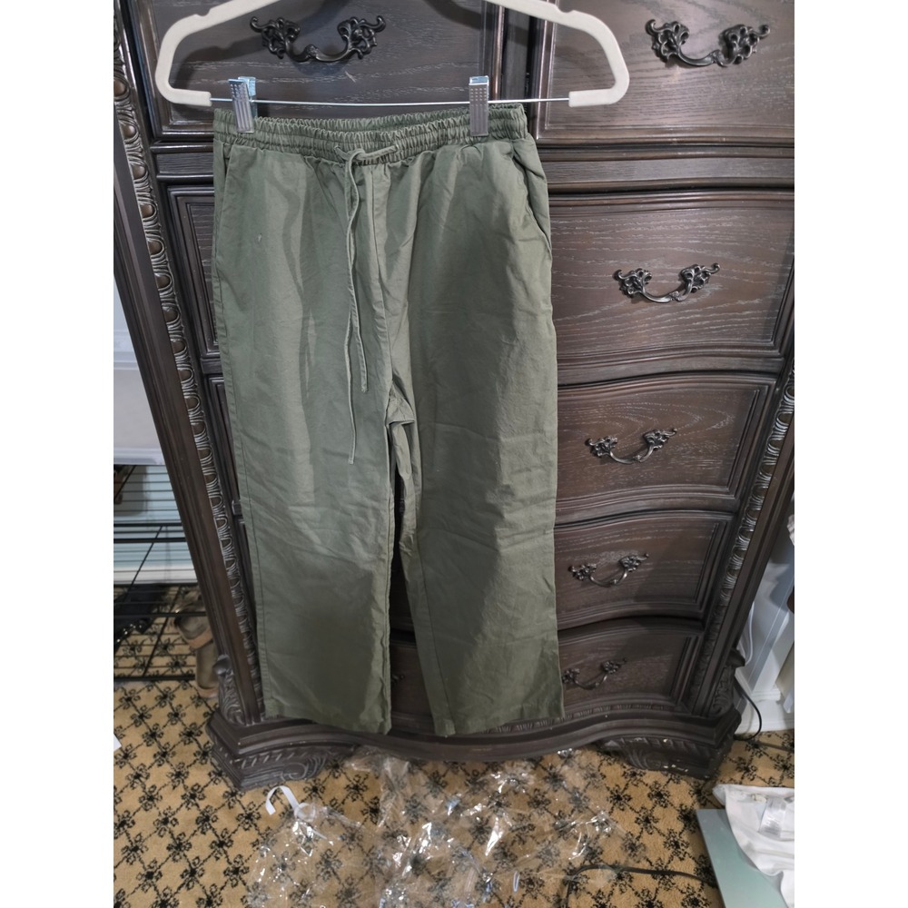 Princess Polly Olive Green Wide Leg Drawstring Pants Trousers US 2 Relaxed Fit
